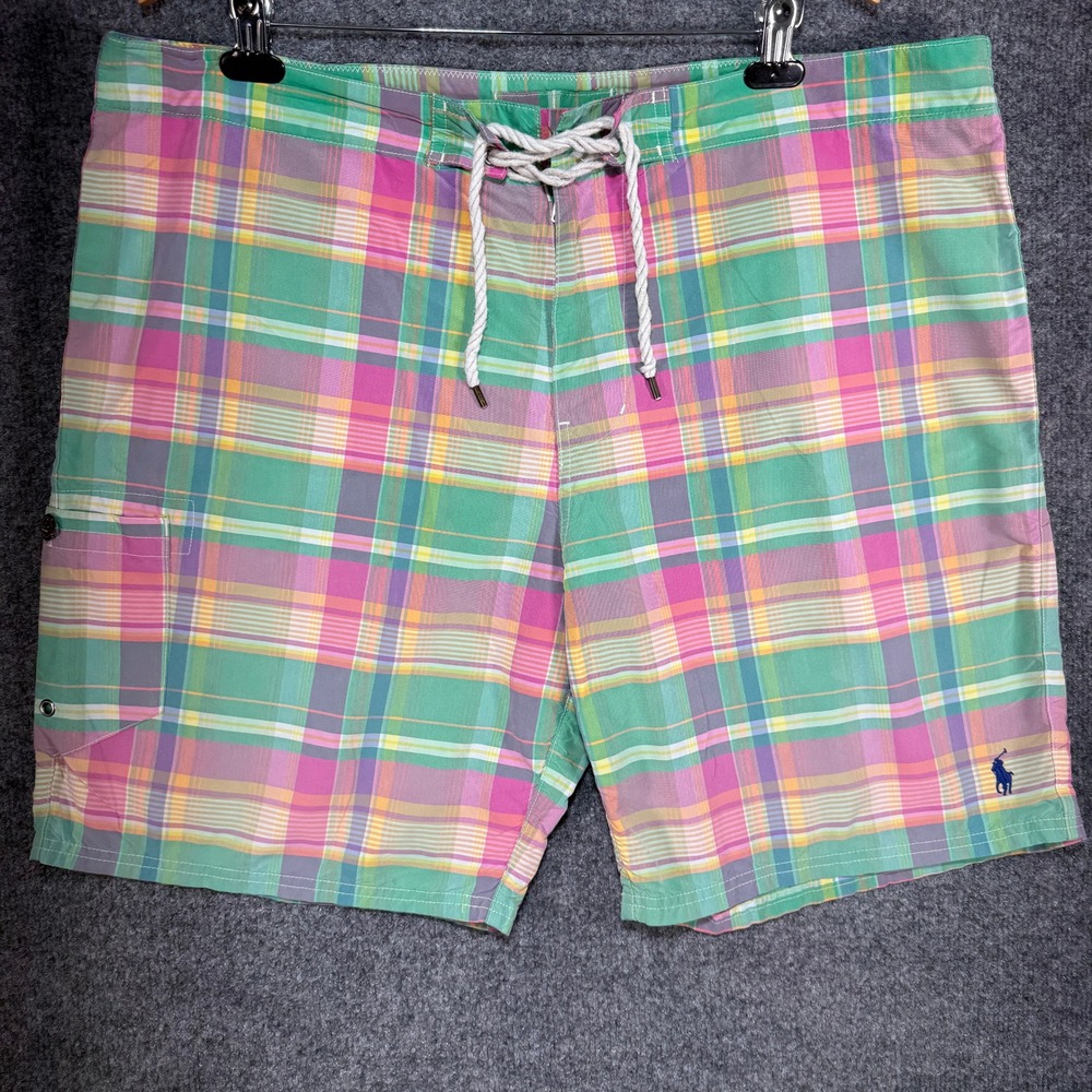 Polo Ralph Lauren Plaid Swim Trunks Mens 40 Multicolor Board Shorts Cargo Pocket